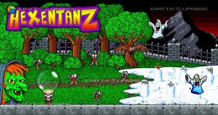 Hexentanz - Rette in diesem Retro Pixel-Game die Geister vor der bösen Hexe Azanda! Grafik © 2024 Lipowski