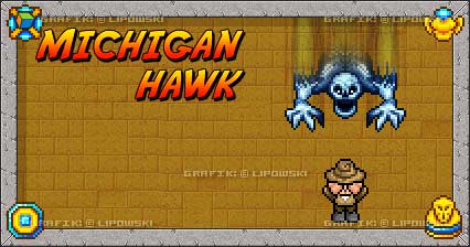 Im Spiel Michigan Hawk erkundest du wie Indiana Jones ein verlassenes und mit Fallen gespicktes Grab eines vergessenen Atlanter Königs. Grafik © 2024 Lipowski