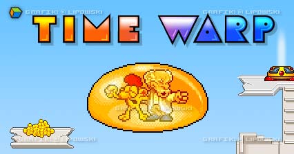 Time Warp - Ein lustiges Old School Pixel-Game. Reise durch die Zeit und rette den Professor aus der Zeitblase. Grafik © 2024 Lipowski